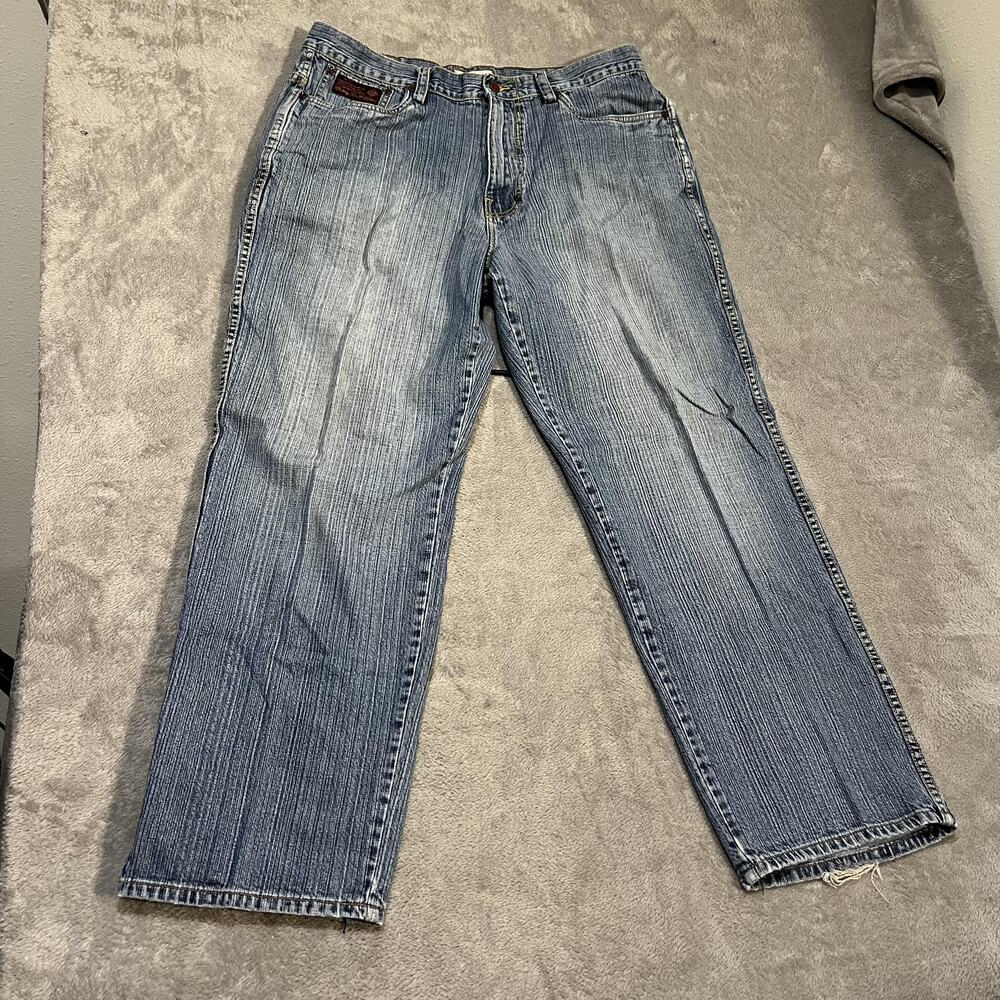 Enyce Jeans Mens 38 Blue Denim Baggy Straight Leg Graphic Patch Back Logo Y2K